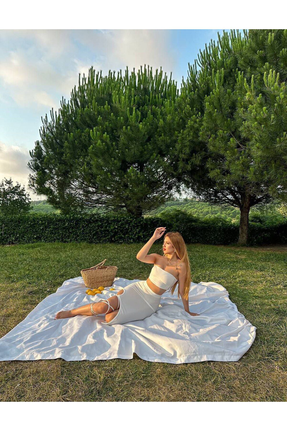MODA İP BAĞLAMALI DETAYLI BEYAZ ETEK GÜNLÜK- BEACH ETEK