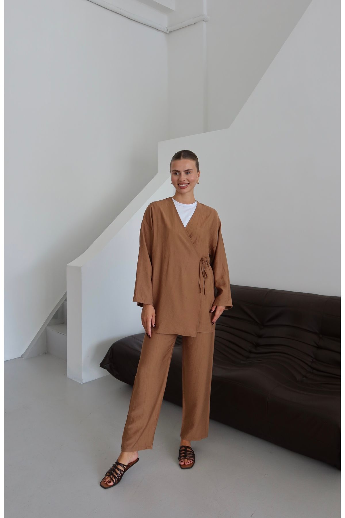 ilmek Kadın Krinkıl Dokulu Anvelop Kimono Takım