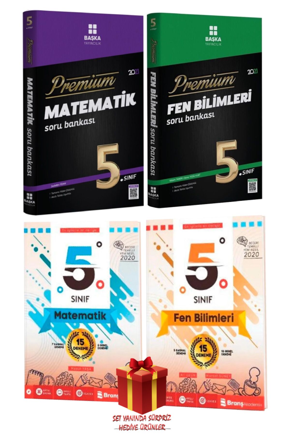 Başka Yayıncılık 5. Sınıf Matematik Soru Bankası+ Fen Soru Bankası+15 Matematik Deneme+15 Fen Bilimleri Deneme+Hediye