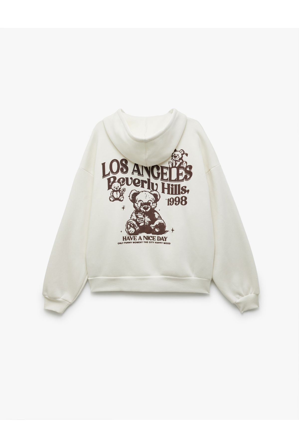 Koton-Hooded Zippered Back Printed Pocket Oversized Sweatshirt 5