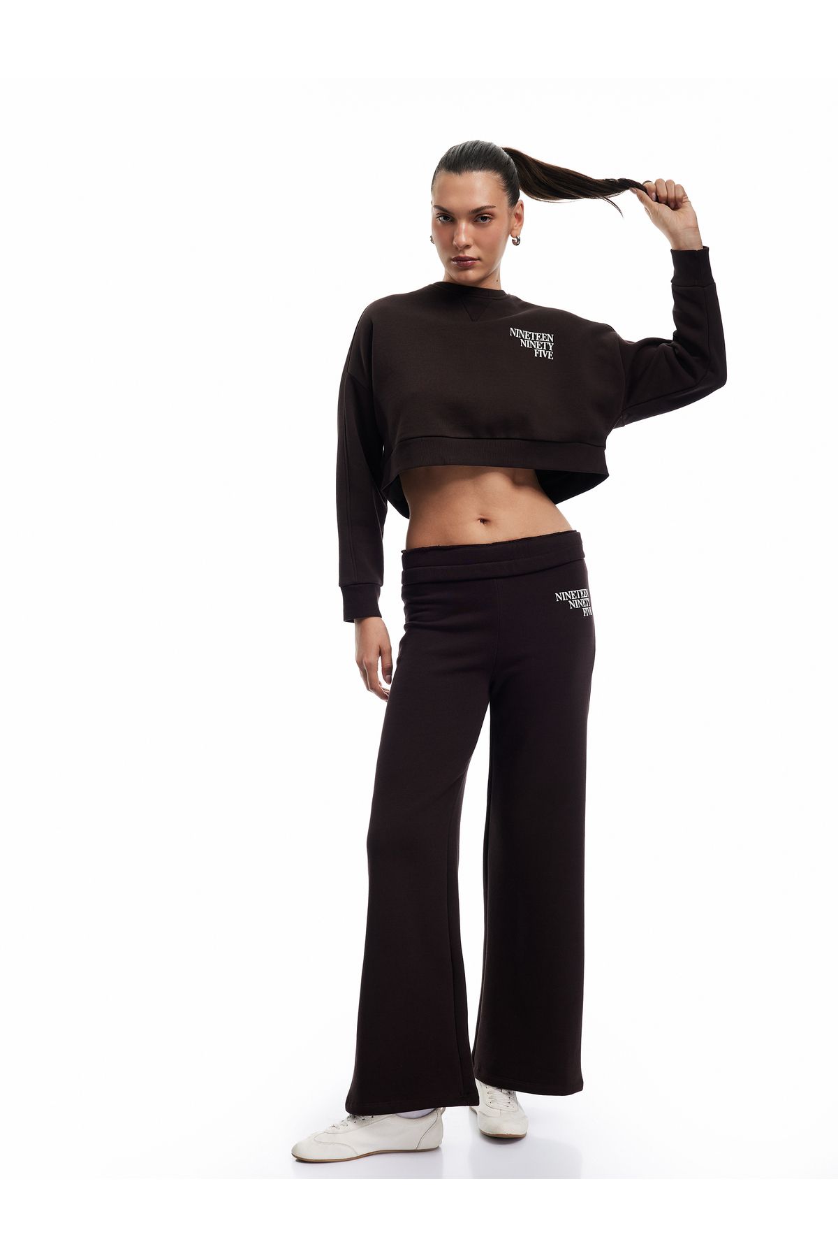 Koton Beli Lastikli Şardonlu Baskılı Geniş Paça Eşofman Altı