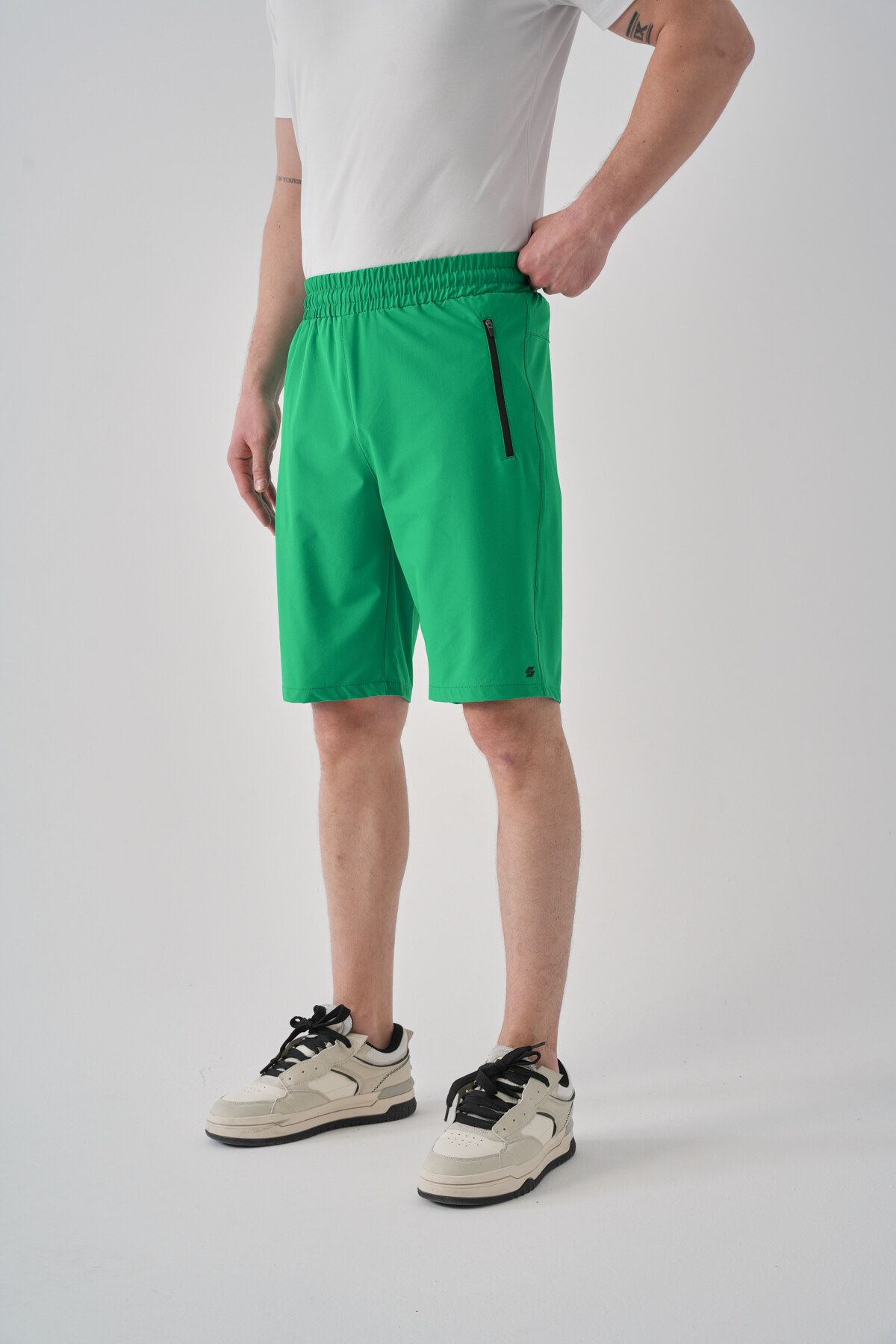 Shooter Sportswear Erkek Yazlık Şort Yeşil Fermuarlı Rahat Kalıp