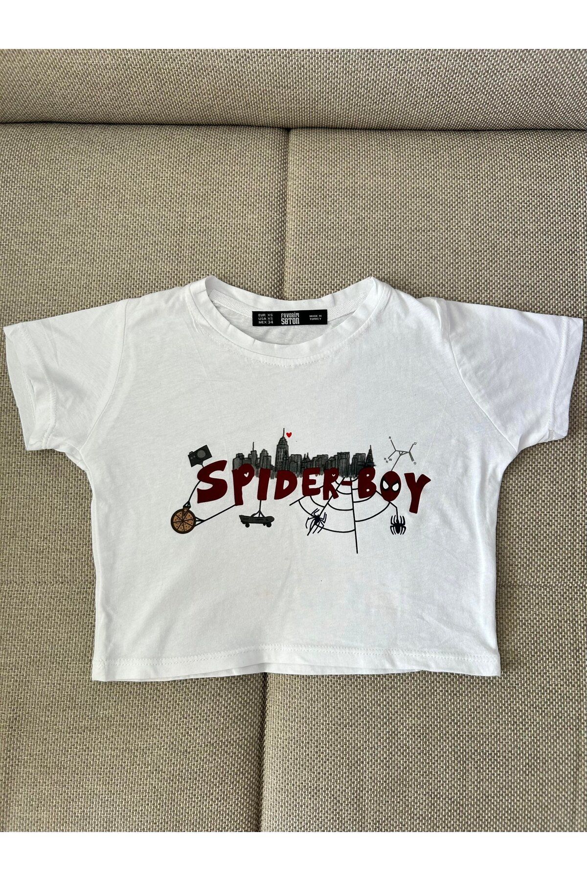Wisevelya Spider Boy Baskılı Crop