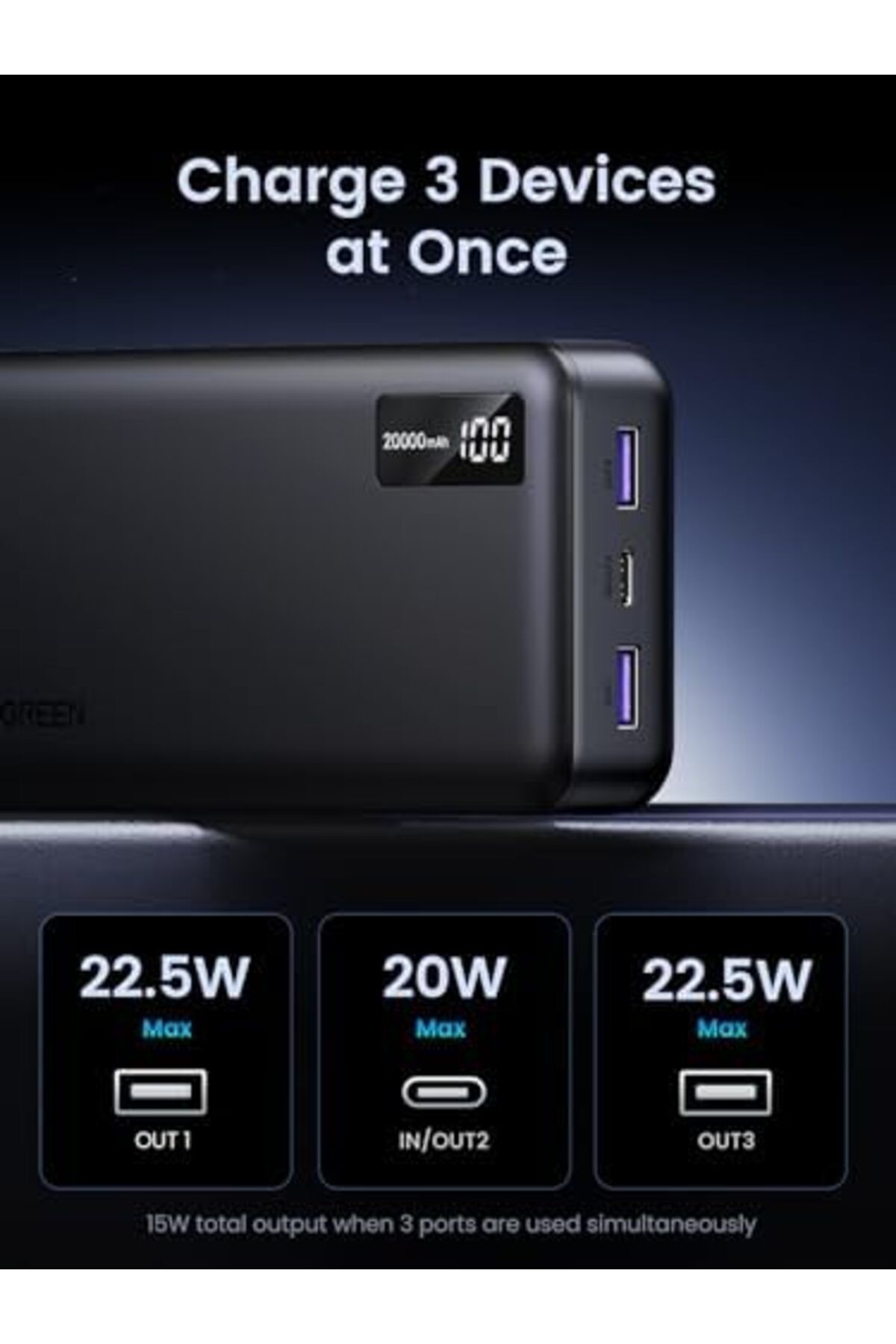 Ugreen-Power Bank 20000mAh, 22.5W Portable Charger Fast Charging PD 3.0 USB C Input & Output Battery 6