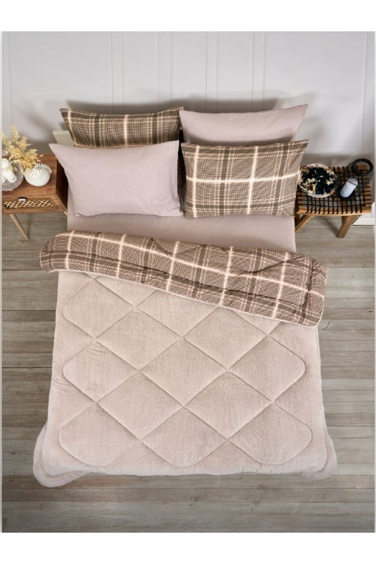 Sudemhome-Double Welsoft Sleeping Set Double Sided Wellsoft Fluffy Fleece Quilt and Battal Fitted Sheet 5