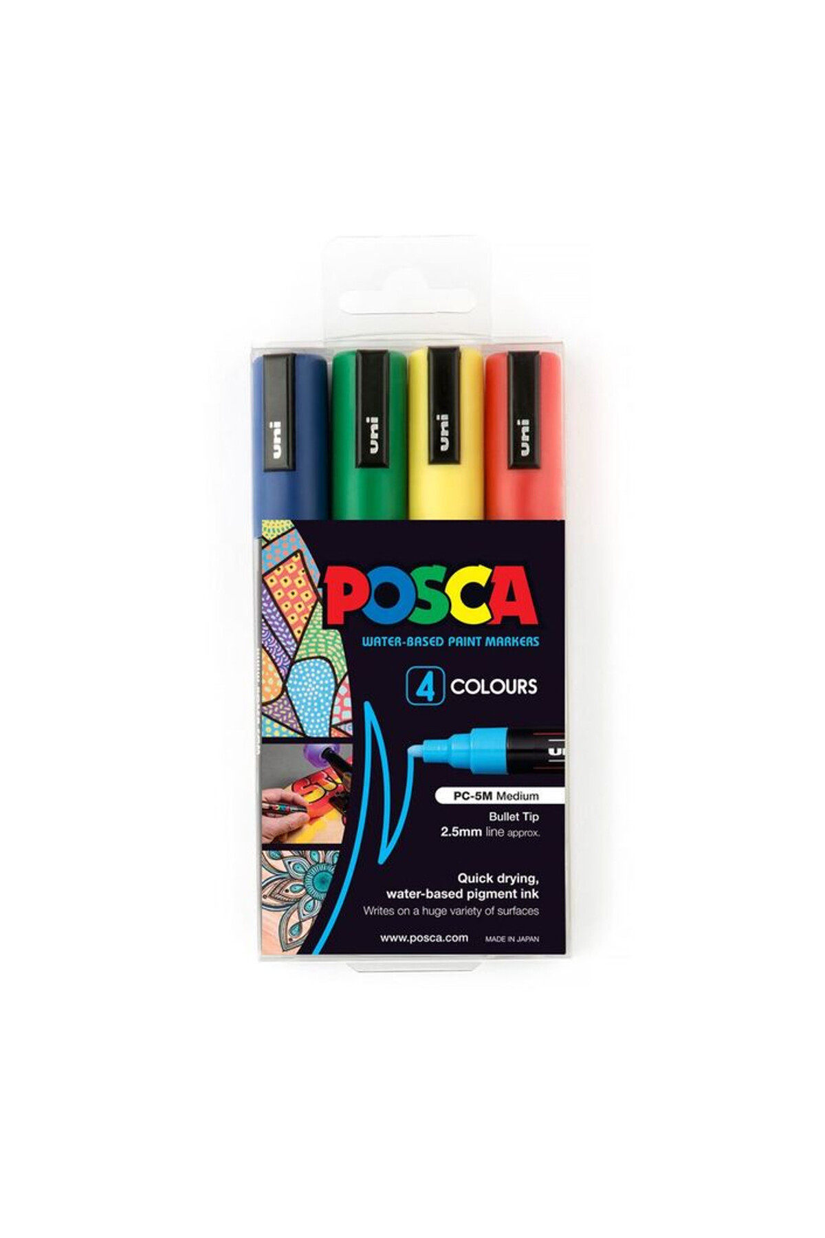 Posca PC-5M 1.8-2.5mm Marker Acrylic Paint Pen 4-Piece Popular Colors Set