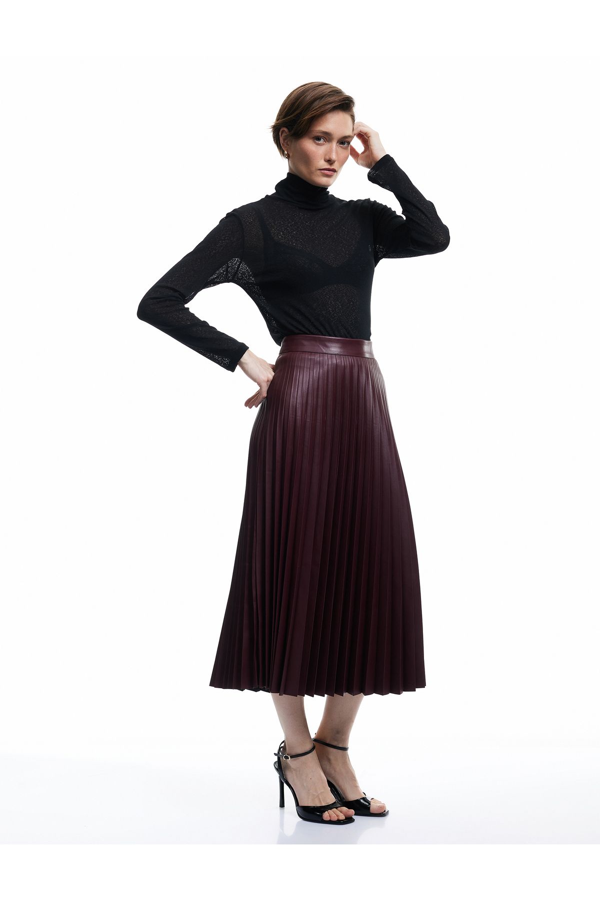 Koton Regular Fit Midi Boy Pileli Midi Boy Suni Deri Etek