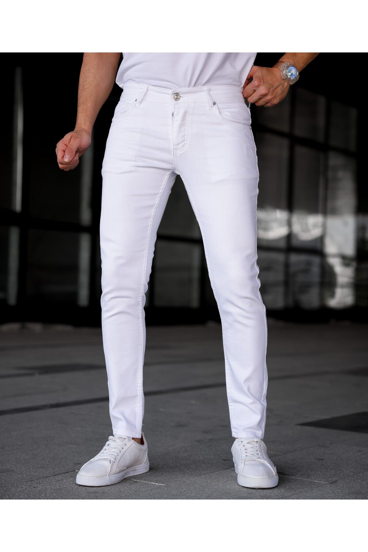 Dr Dnm Remix Erkek Pantolon Slim Fit Likralı Beyaz