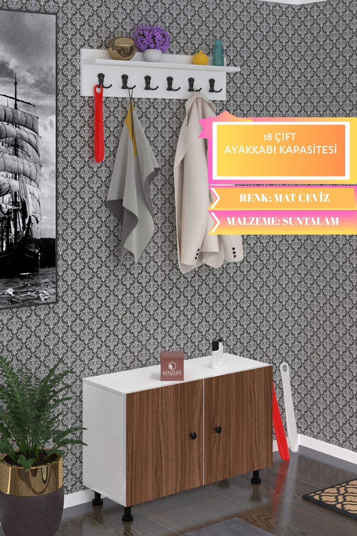 Kenzlife portmanto ayakkabılık ve askılık sandal3 cvzbyz 53*120*32 onsekiz çift ayakkabı kapasitesi