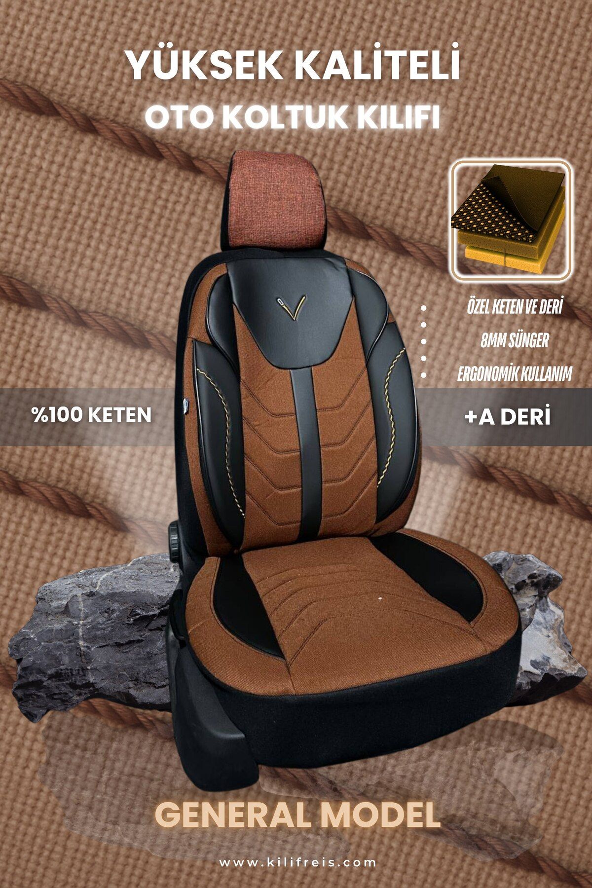 KILIFREİS GENERAL SERİSİ - TABA RENK KOLTUK KILIFI & Ön Arka 5 Koltuk Tam Set