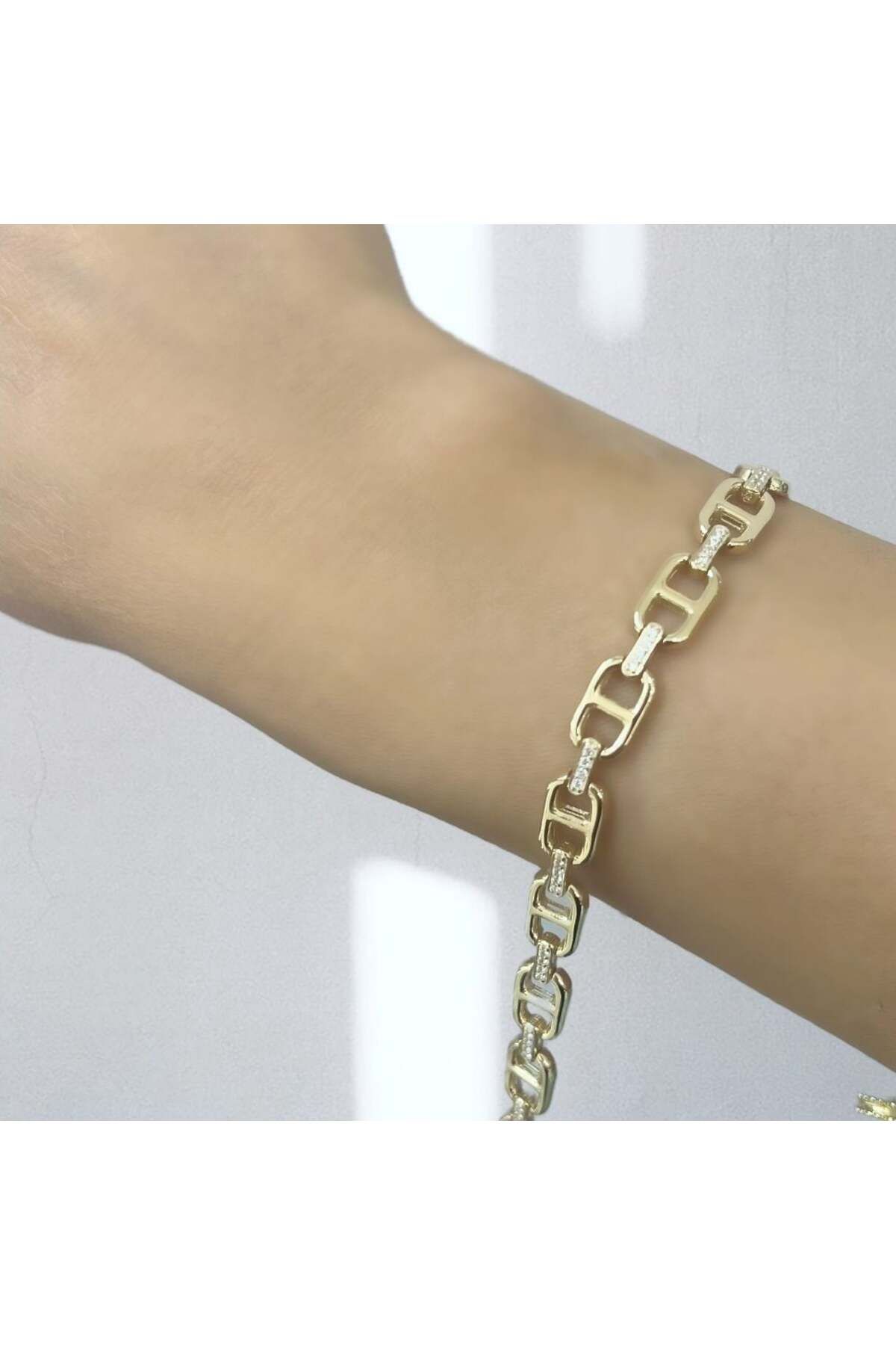 byBurak GOLD Taşlı Dörtgen Zincir Bileklik – BLK0972