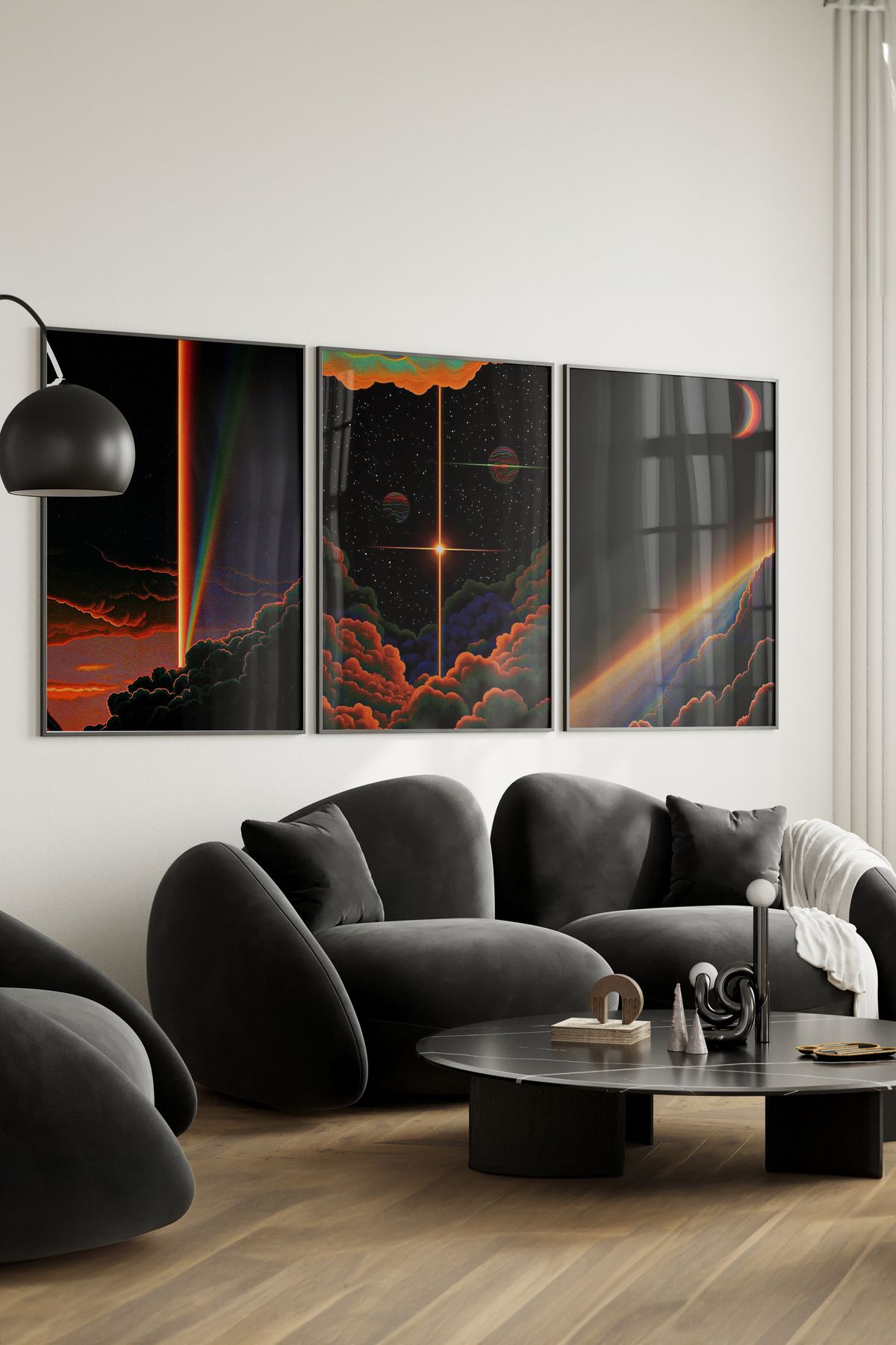 Home 3'lü fütüristik Kozmik Pırıltı, Salon Dekoru, Genç Odası Dekoru, Çerçevesiz Poster seti