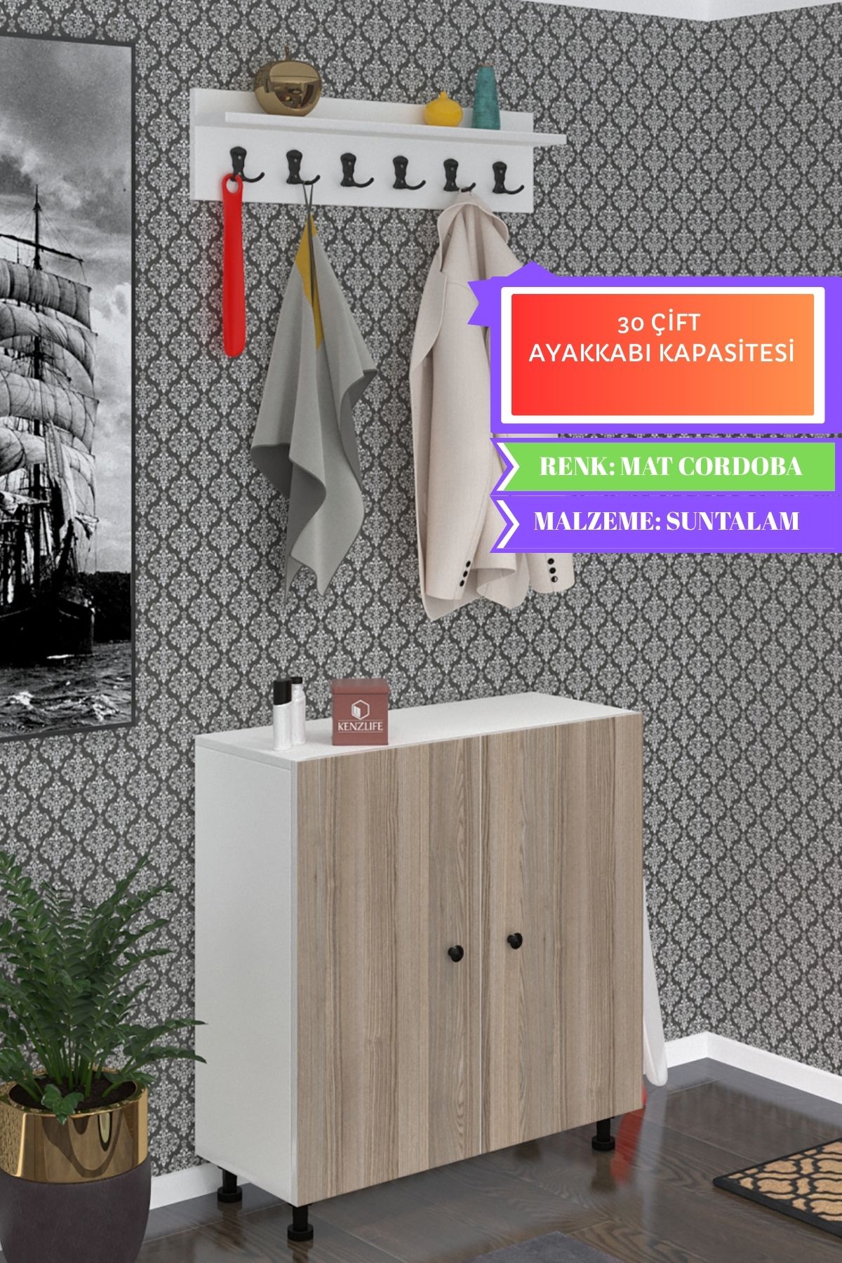 Kenzlife portmanto ayakkabılık ve askılık sandal5 crdbyz 83*120*32 otuz çift ayakkabı kapasitesi