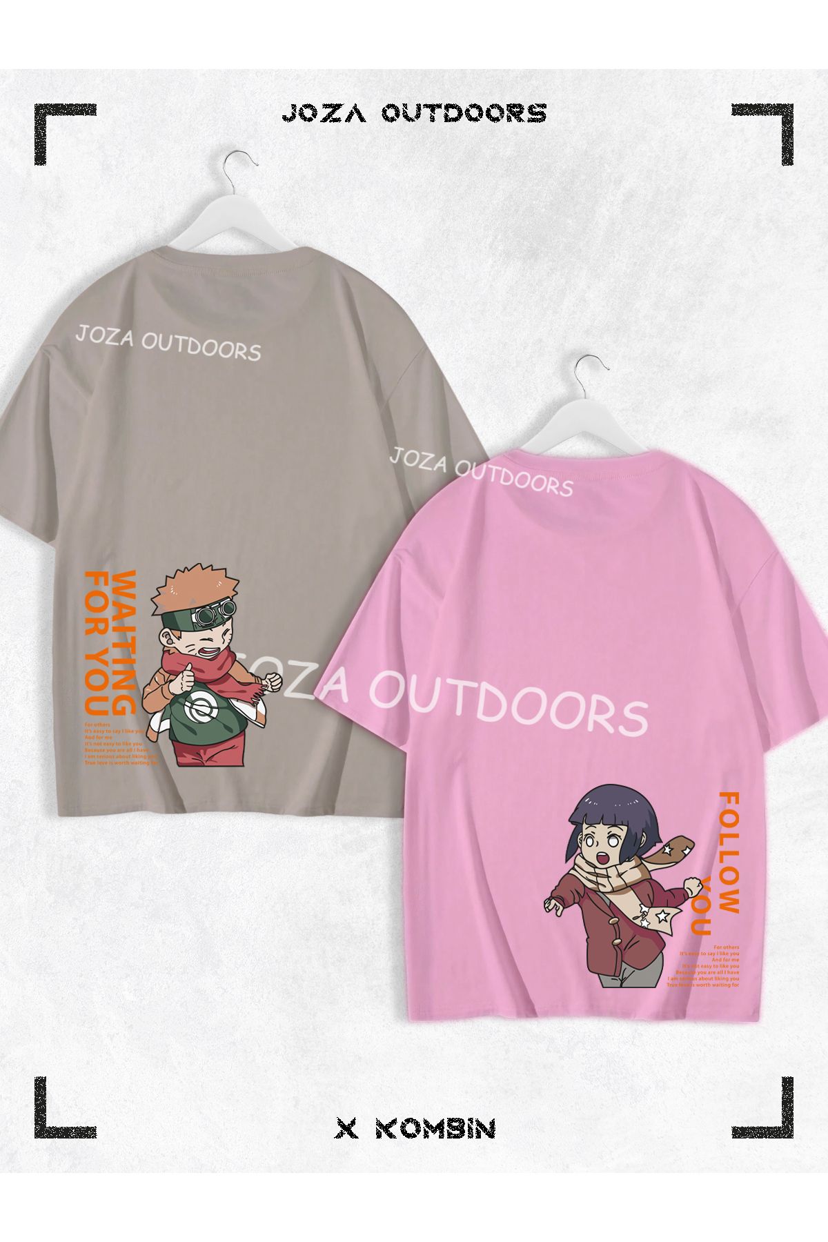 Jobia Outdoors Kadın Erkek Hinata Narto Anime Arka Bel Baskılı Sevgili Çift Kombini Oversize Tshirt 2'li Takım