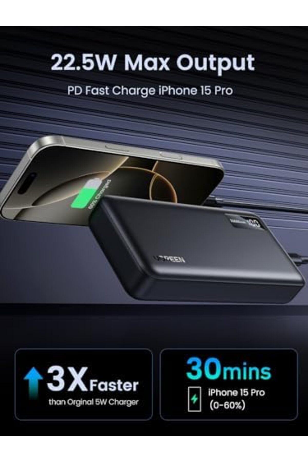 Ugreen-Power Bank 20000mAh, 22.5W Portable Charger Fast Charging PD 3.0 USB C Input & Output Battery 8