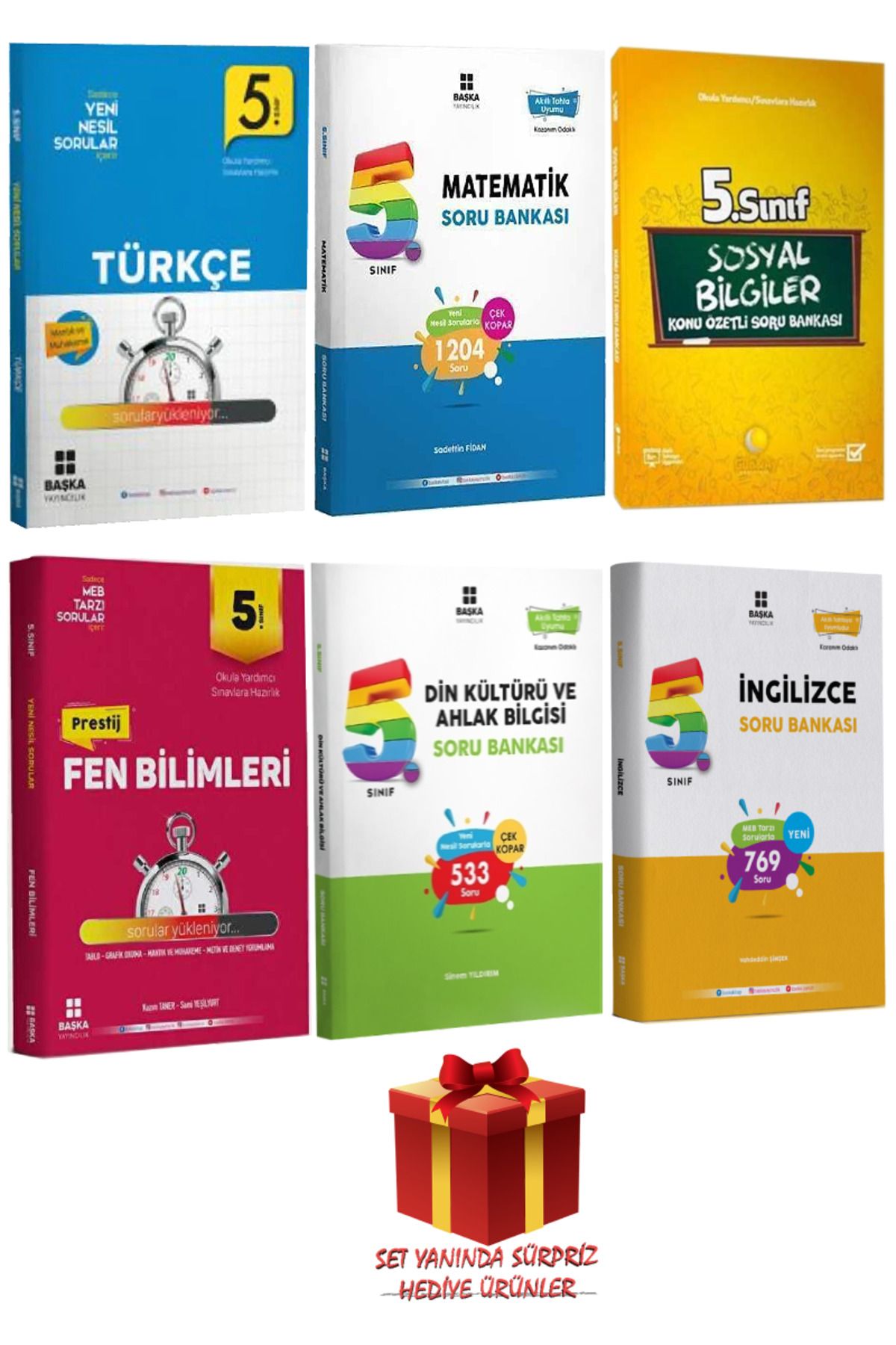 Başka Yayıncılık 5. Sınıf Türkçe+Matematik+Sosyal Bilgiler+Fen Bilimleri+Din Kültürü+İngilizce Soru Bankası Seti