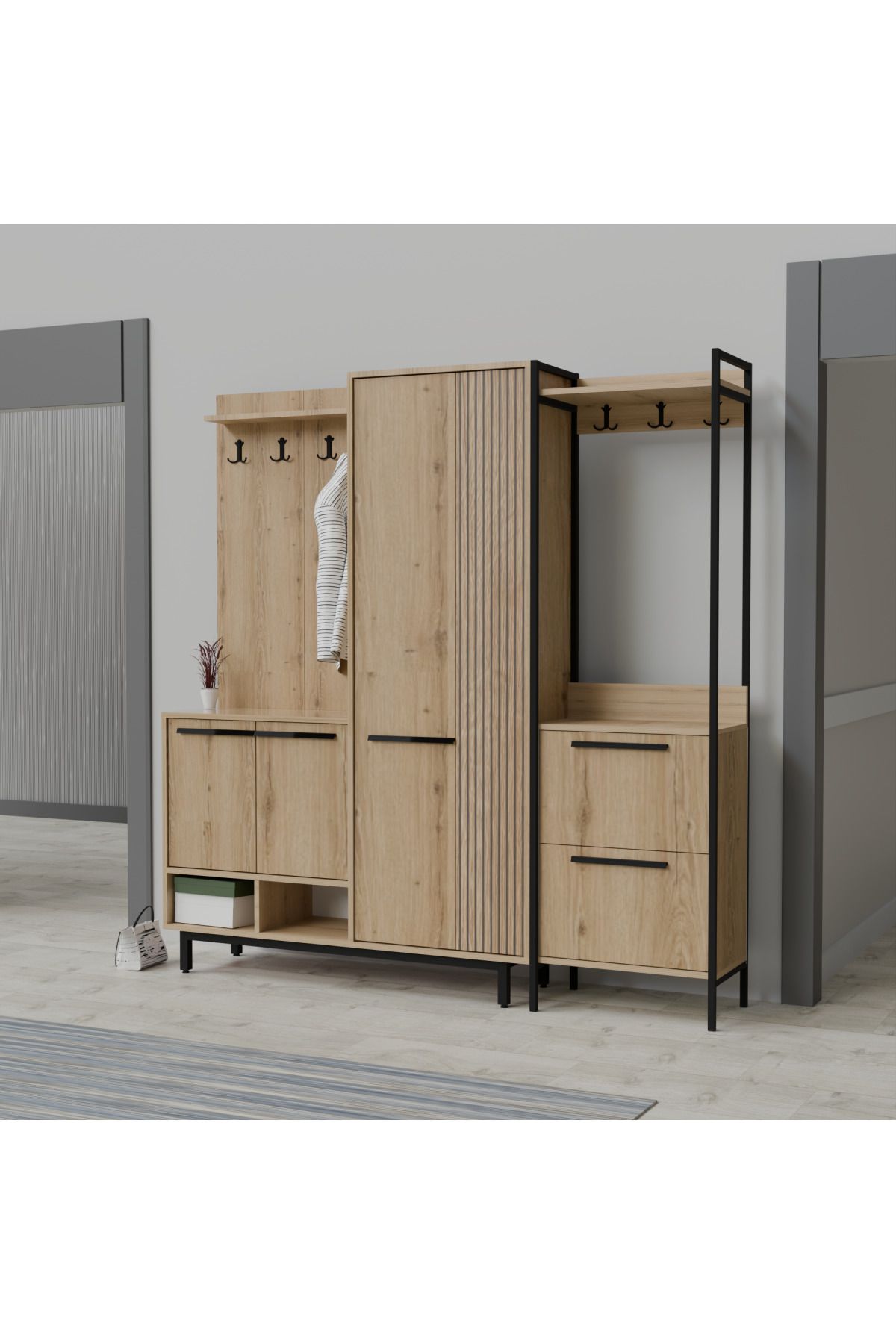 Abre Plaza Lux Portmanto Askılıklı Modern Vestiyer Takımı