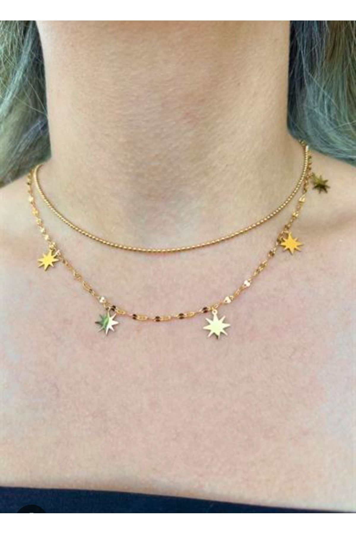 Jewerly Çelik gold ikili kolye