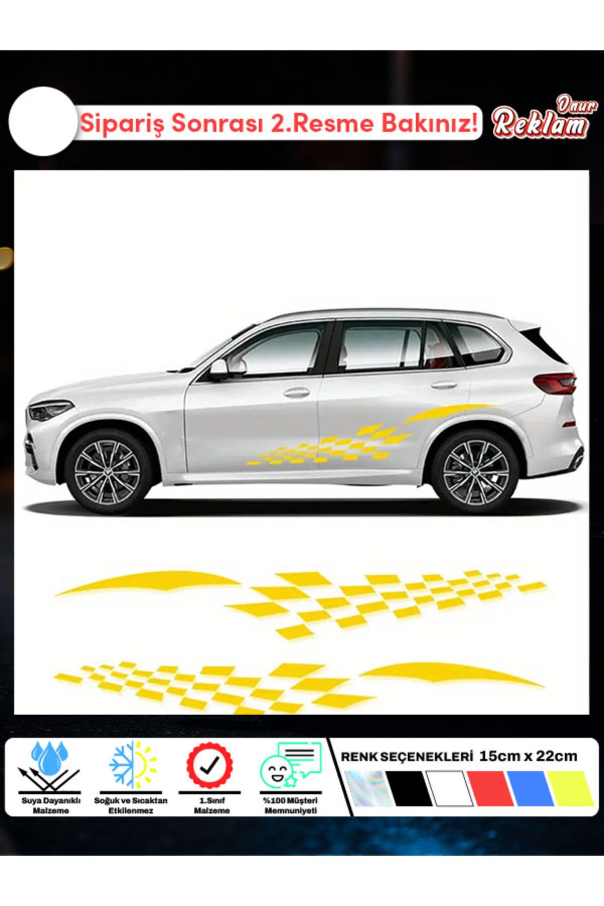 Onur Reklam Yarış Temalı Yan Araba Sticker – Damalı Bayrak Desenli – 24-170cm