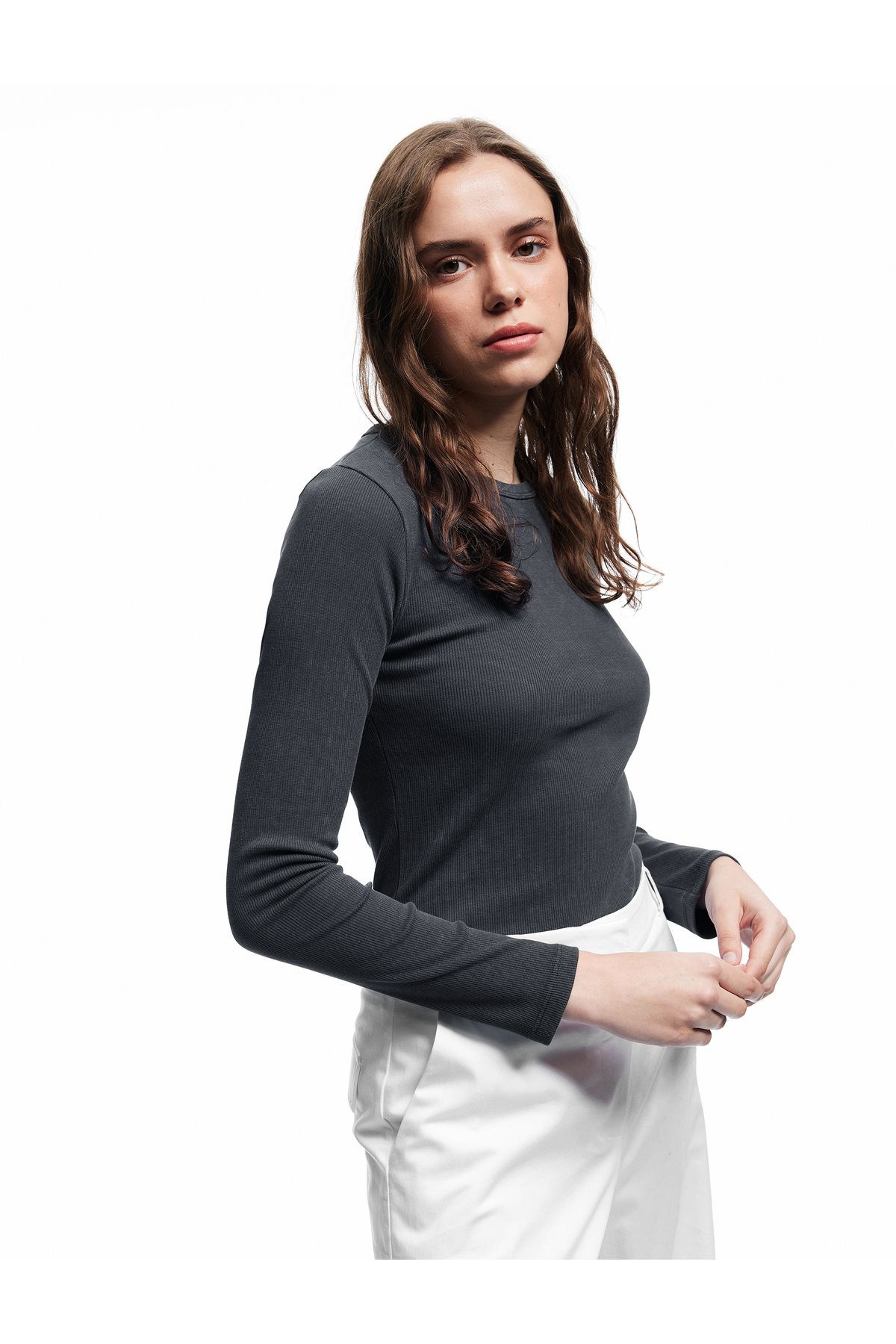 Koton Kaşkorse Pamuklu Slim Fit Uzun Kollu Bisiklet Yaka Tişört