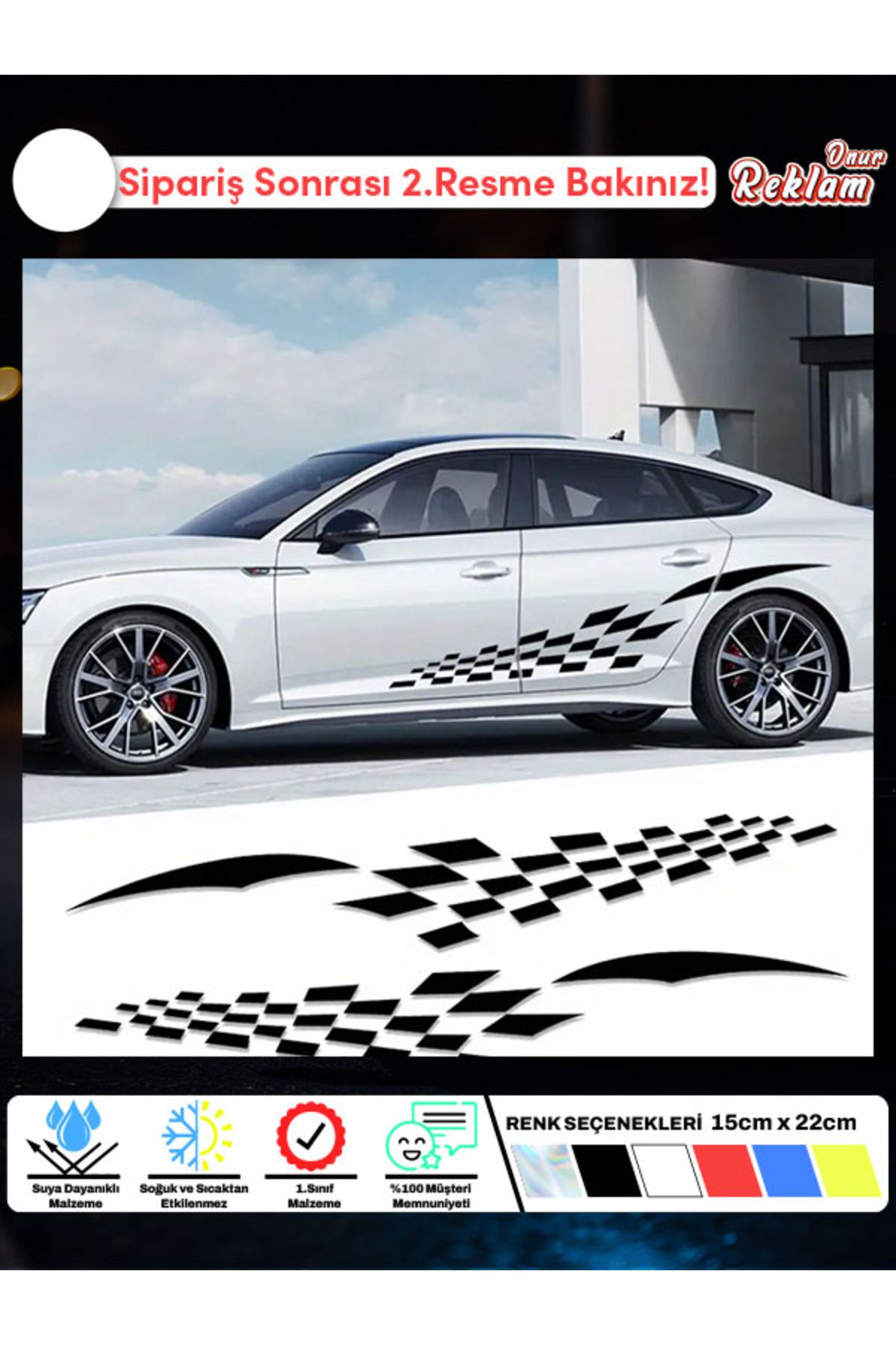 Onur Reklam Yarış Temalı Yan Araba Sticker – Damalı Bayrak Desenli – 24-170cm