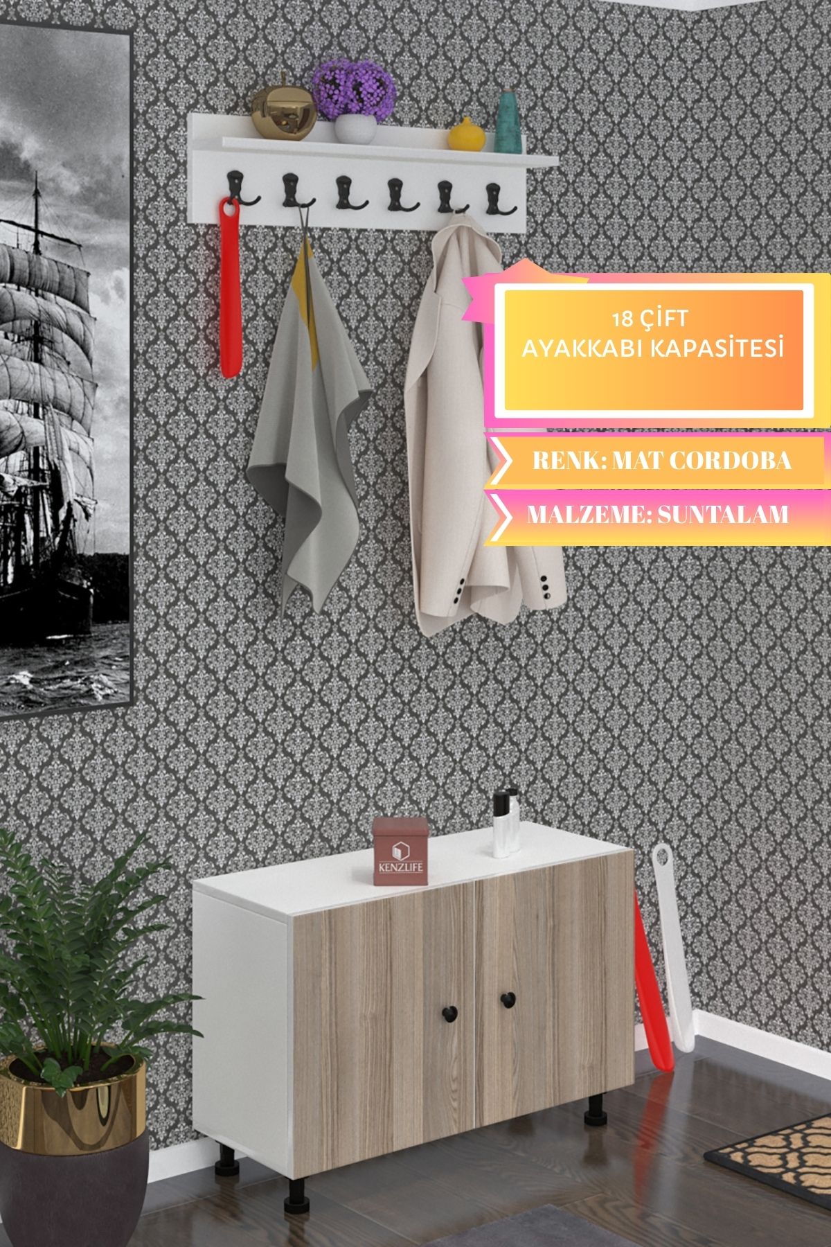 Kenzlife portmanto ayakkabılık ve askılık sandal3 crdbyz 53*120*32 onsekiz çift ayakkabı kapasitesi