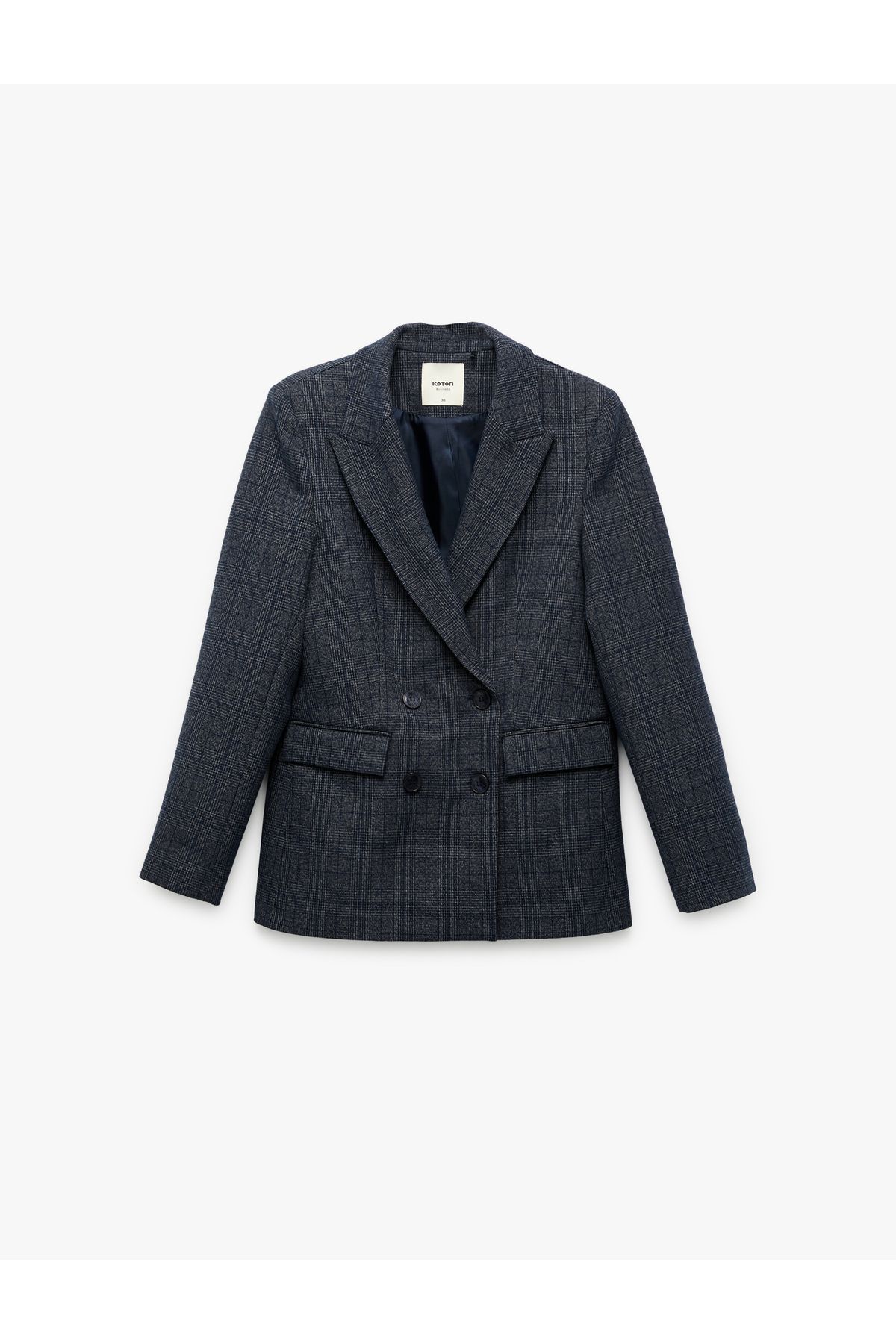 Koton Cepli Uzun Kollu Ekose Kruvaze Blazer Ceket