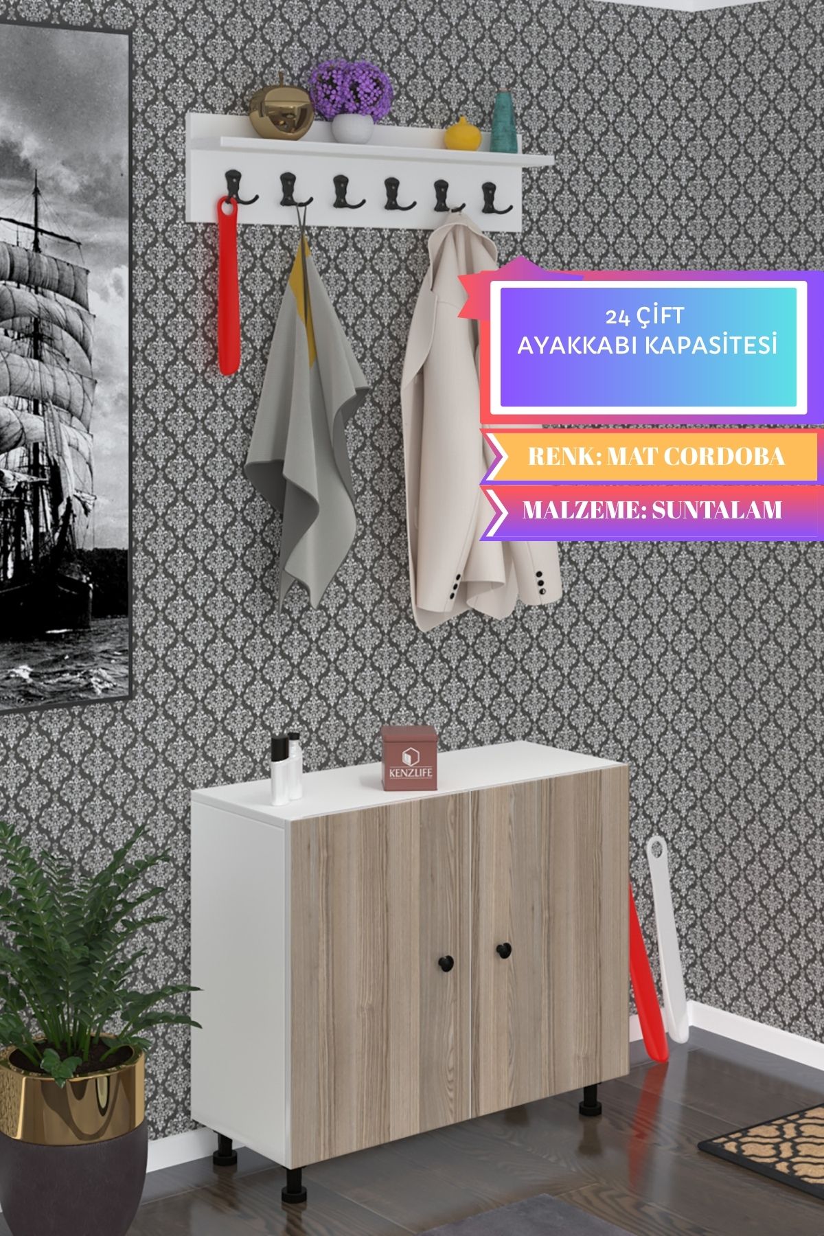Kenzlife portmanto ayakkabılık ve askılık sandal4 crdbyz 68*120*32 yirmidört çift ayakkabı kapasites