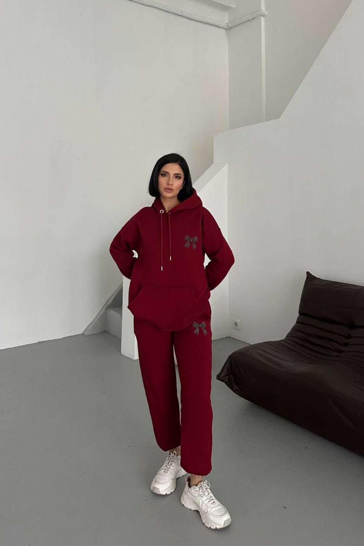Bliss Modern Tasarım Fiyonk Detaylı Kadın Alt Üst Eşofman Takımı