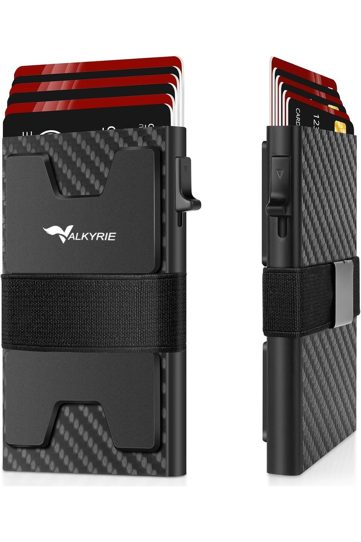 valkyrie Akıllı Mekanizmalı Karbon Fiber Kasa RFID Korumalı Cüzdan Kredi Kartlık 15 Kart Kapasiteli