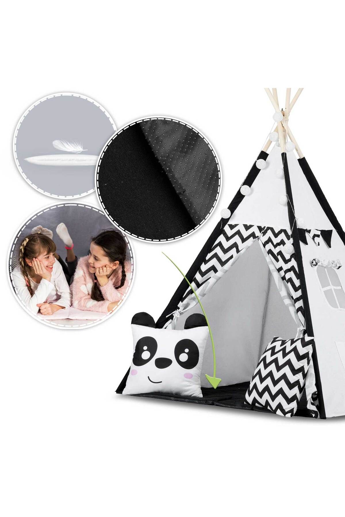 ideal STORE-idealStore TIPI Play Tent with Lights, Tipi model, Natural Cotton, with Cushions, Insulating Mat, Str 9
