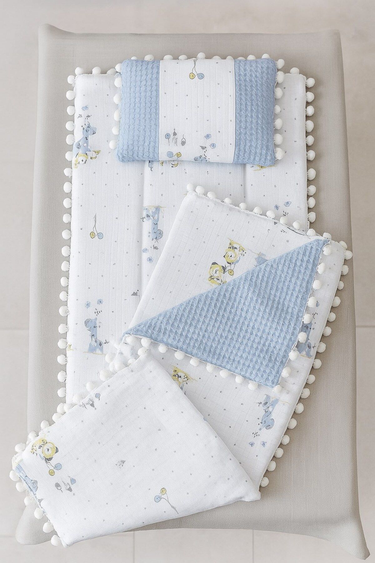voyyo kids baby Battaniyeli Bebek Alt Açma Seti, Minderi , Müslin, Bebek Yastığı, Yenidoğan, Beşik , Bebek Ürünleri