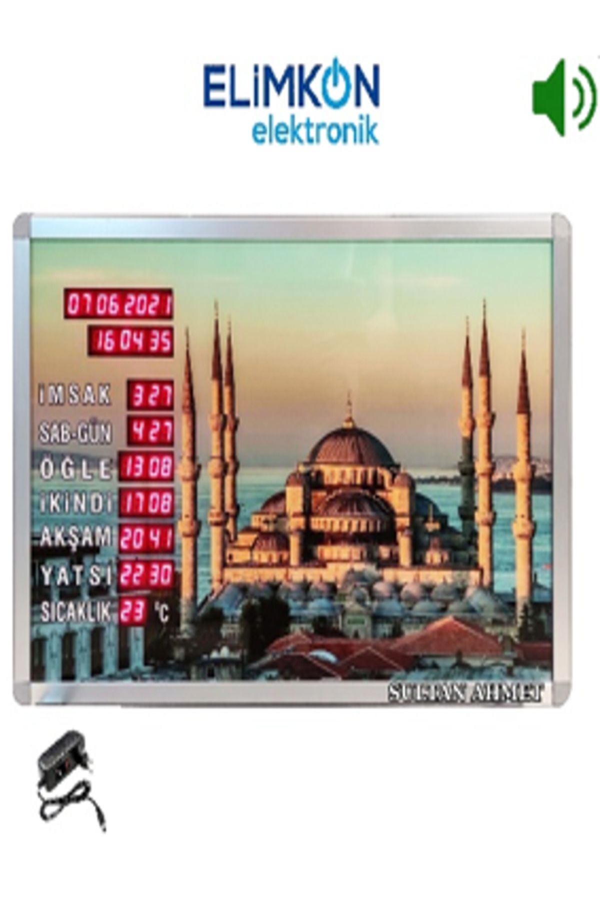 Elimkon VAKİTMATİK DİJİTAL İMSAKİYE DİJİTAL BASKILI EZANLI SAAT SULTAN AHMED