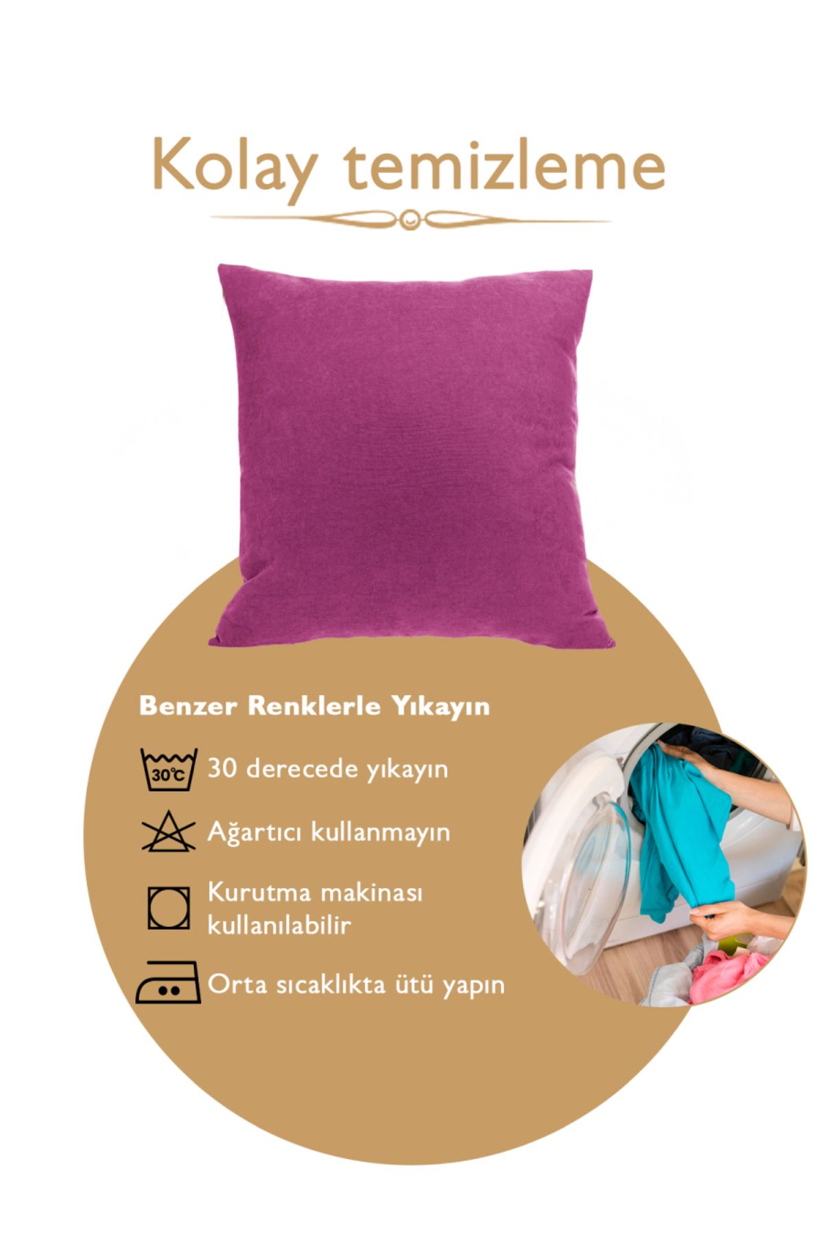 ÖZENEV-Panoroma Fuchsia Plain Plain Throw Pillow Case Suitable for Punch (Punch) Processing Decorative Pillow Case 50X50 5