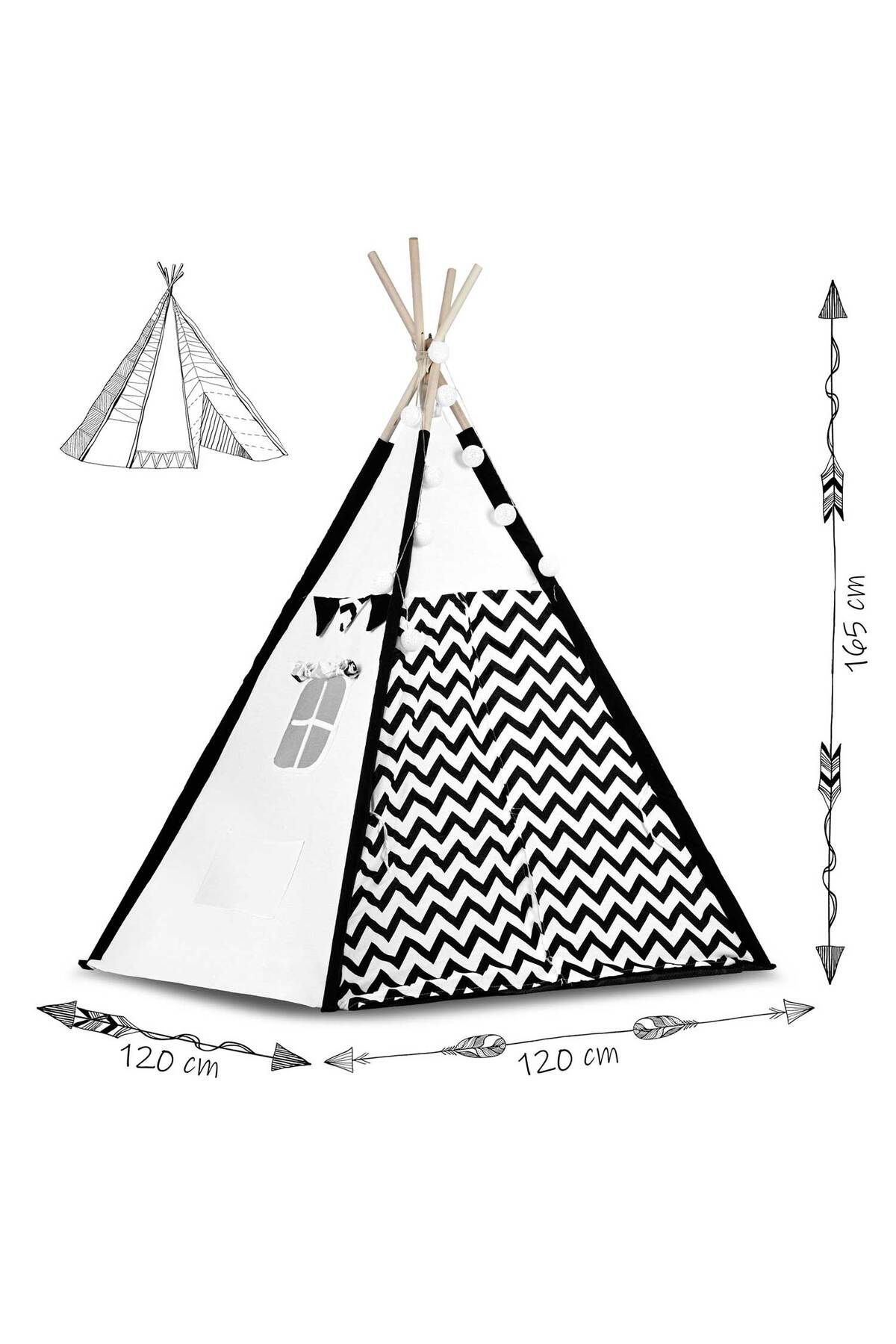 ideal STORE-idealStore TIPI Play Tent with Lights, Tipi model, Natural Cotton, with Cushions, Insulating Mat, Str 7