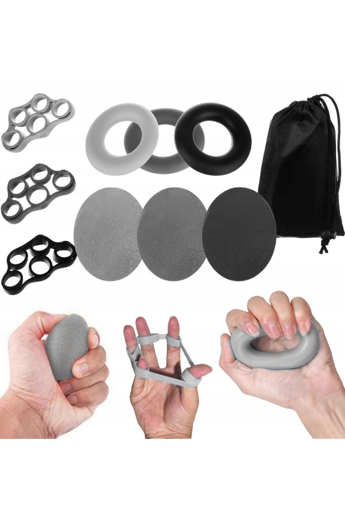 ideal STORE-Set of 9 idealSTORE Hand/Wrist Exercise Bands, Includes 3 Rubber Finger Bands, 3 Bi 8