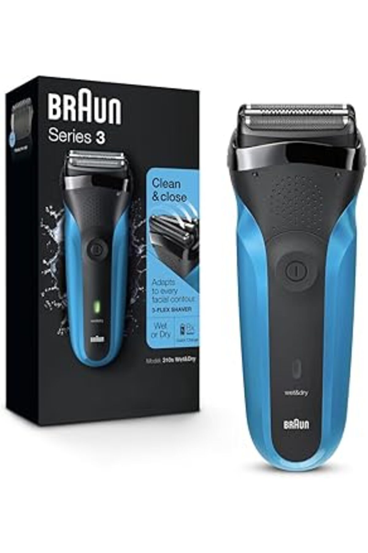 Mu Art Ahşap Braun Series 3 310S Şarj Edilebilir Islak Ve Kuru Elektrikli Tıraş Makinesi, Mavi