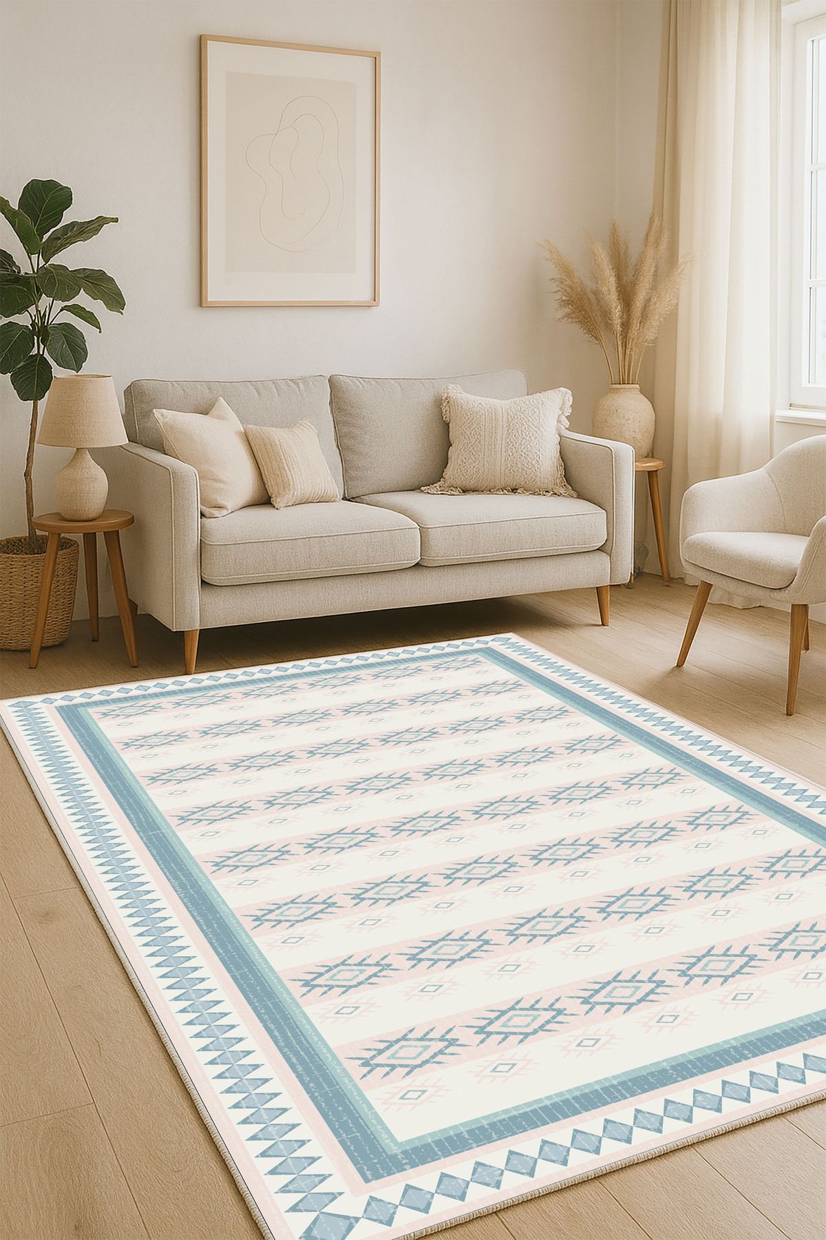 df home Salon Halısı Geometrik İskandinav Eskitmeli Dijital Baskı Yıkanabilir Kaymaz Taban 9104