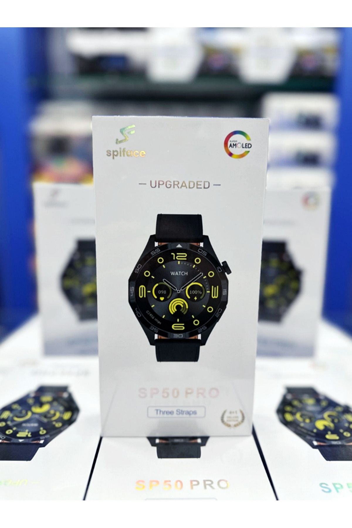 AVŞA Global Spiface Sp50 Pro Amoled Ekran 3 Kordonlu Akıllı Saat Smart Watch Siyah Kasa