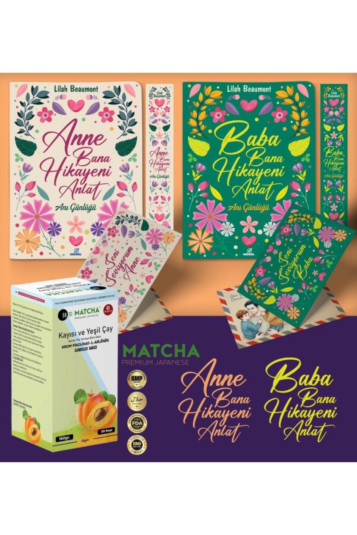 nesnel yayınlar Anne ve Baba Bana Hikayeni Anlat Ayraç Kartpostal - Kayısı Matcha Çayı