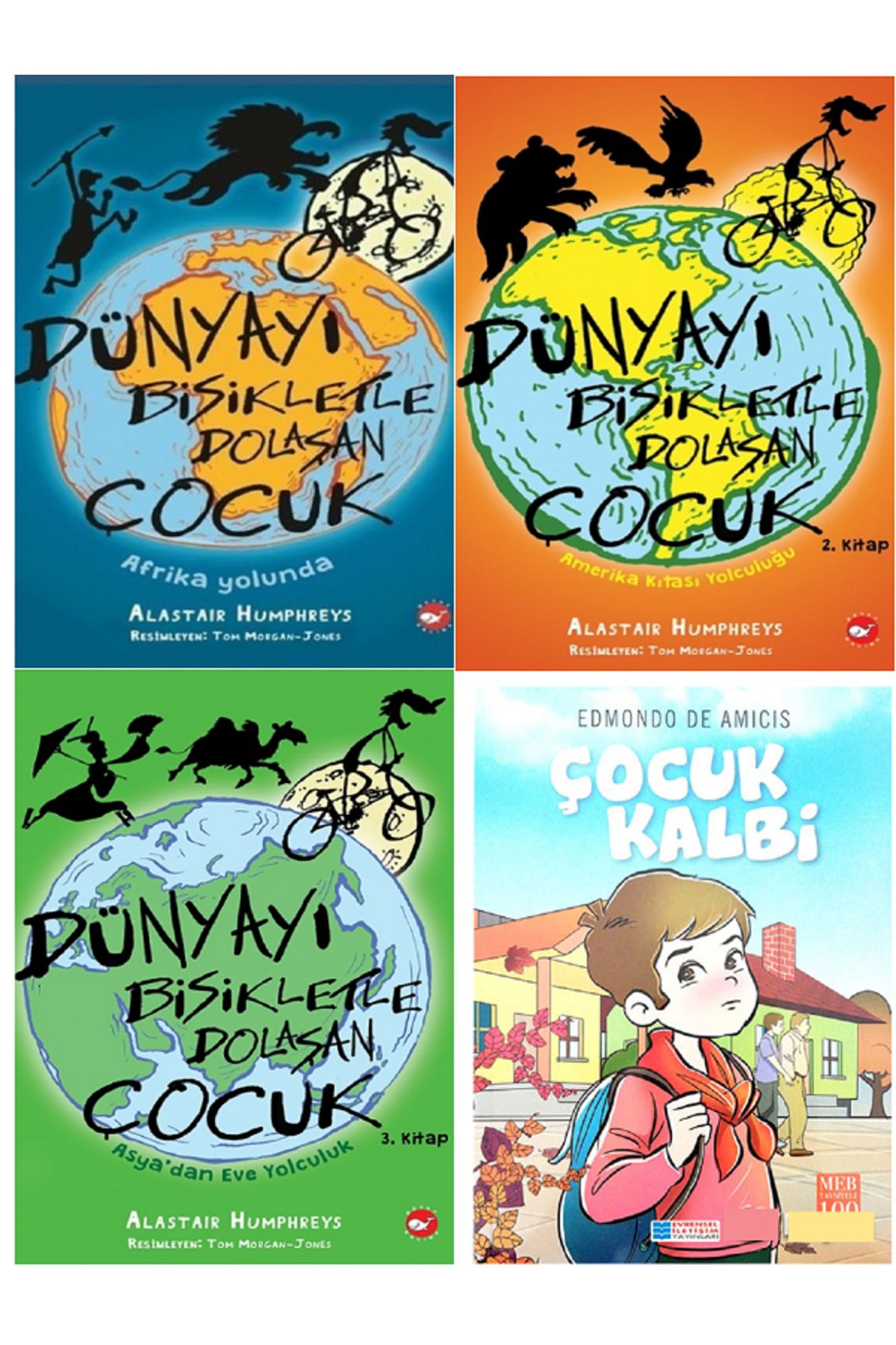 Evrensel İletişim Yayınları Dünyayı Bisikletle Dolaşan Çocuk 1. 2. ve 3. Kitapları + Çocuk Kalbi 100 Temel Eser / 4 KİTAP SET