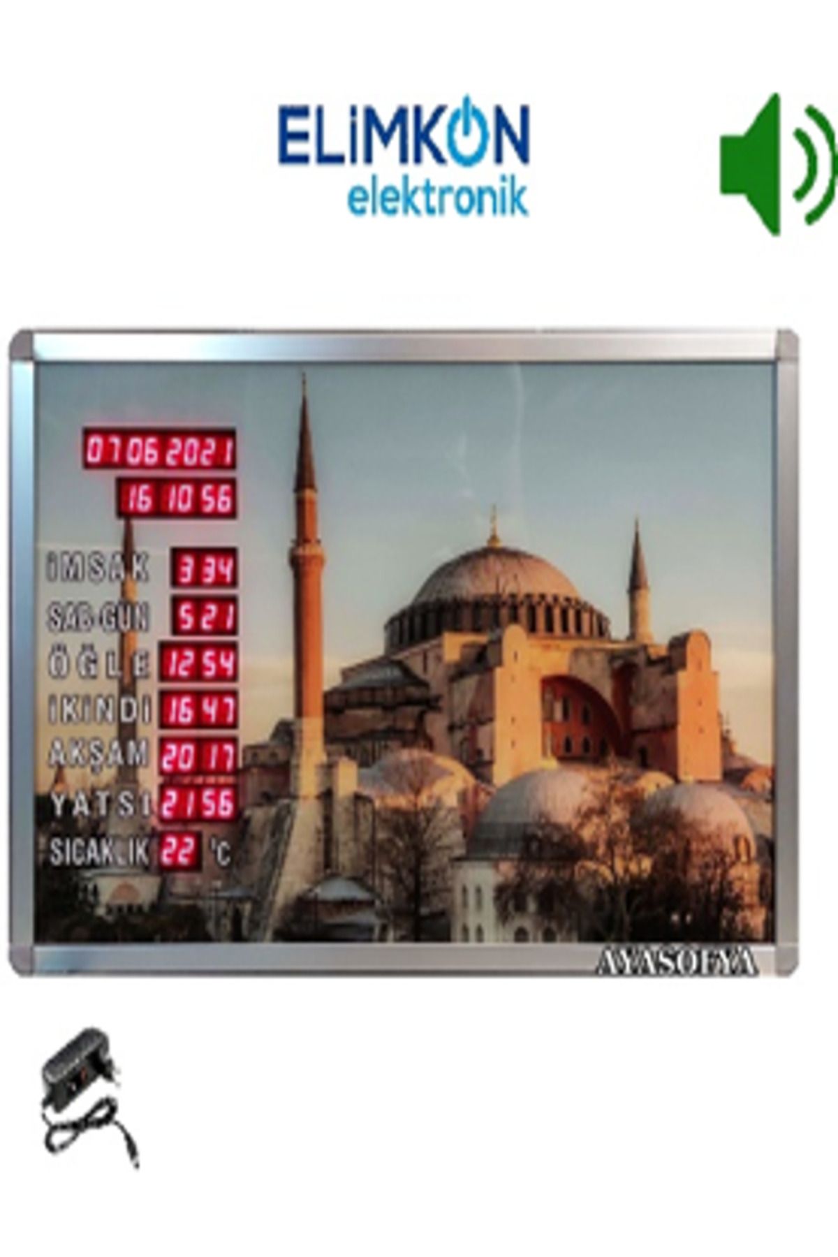Elimkon VAKİTMATİK DİJİTAL İMSAKİYE DİJİTAL BASKIL EZANLI SAAT AYASOFYA