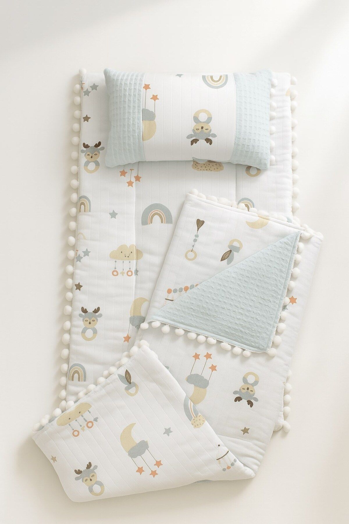 voyyo kids baby Battaniyeli Bebek Alt Açma Seti, Minderi , Müslin, Bebek Yastığı, Yenidoğan, Beşik , Bebek Ürünleri