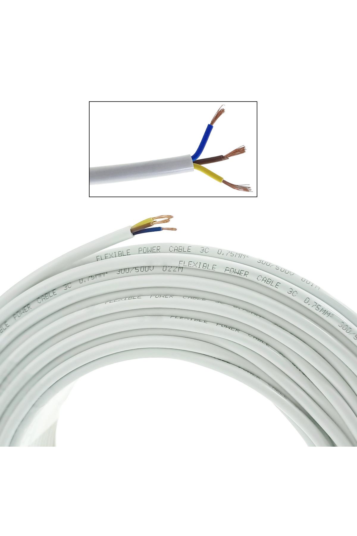 OEM-MYYM electrical cable roll, 3 x 0.75 mmp, copper, 100m, CEMYYM-3-0.75MM-WH, 3C, 300/500V, white 3
