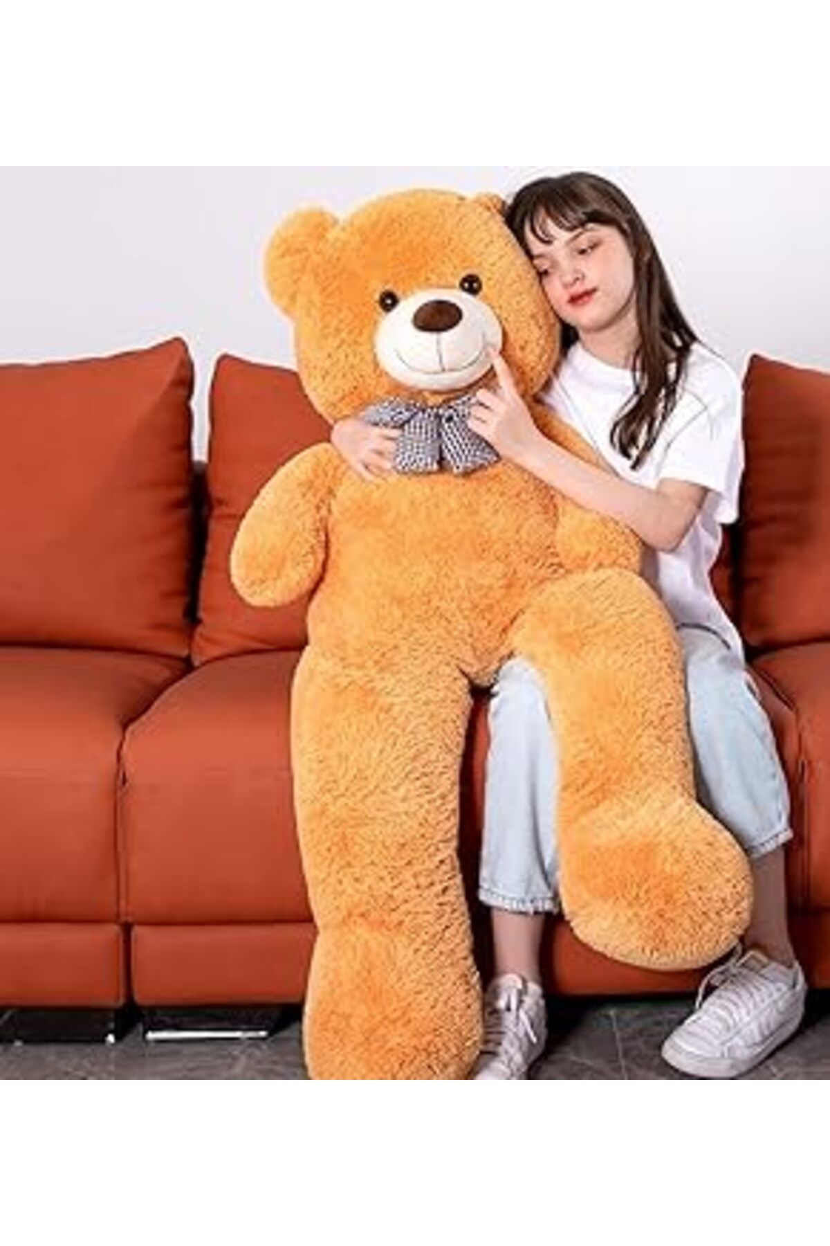 Mu Art Ahşap Papyonlu Sevimli Peluş Şaşkın Ayı 80 Cm - Sevgiliye Özel Hediye Kahverengi
