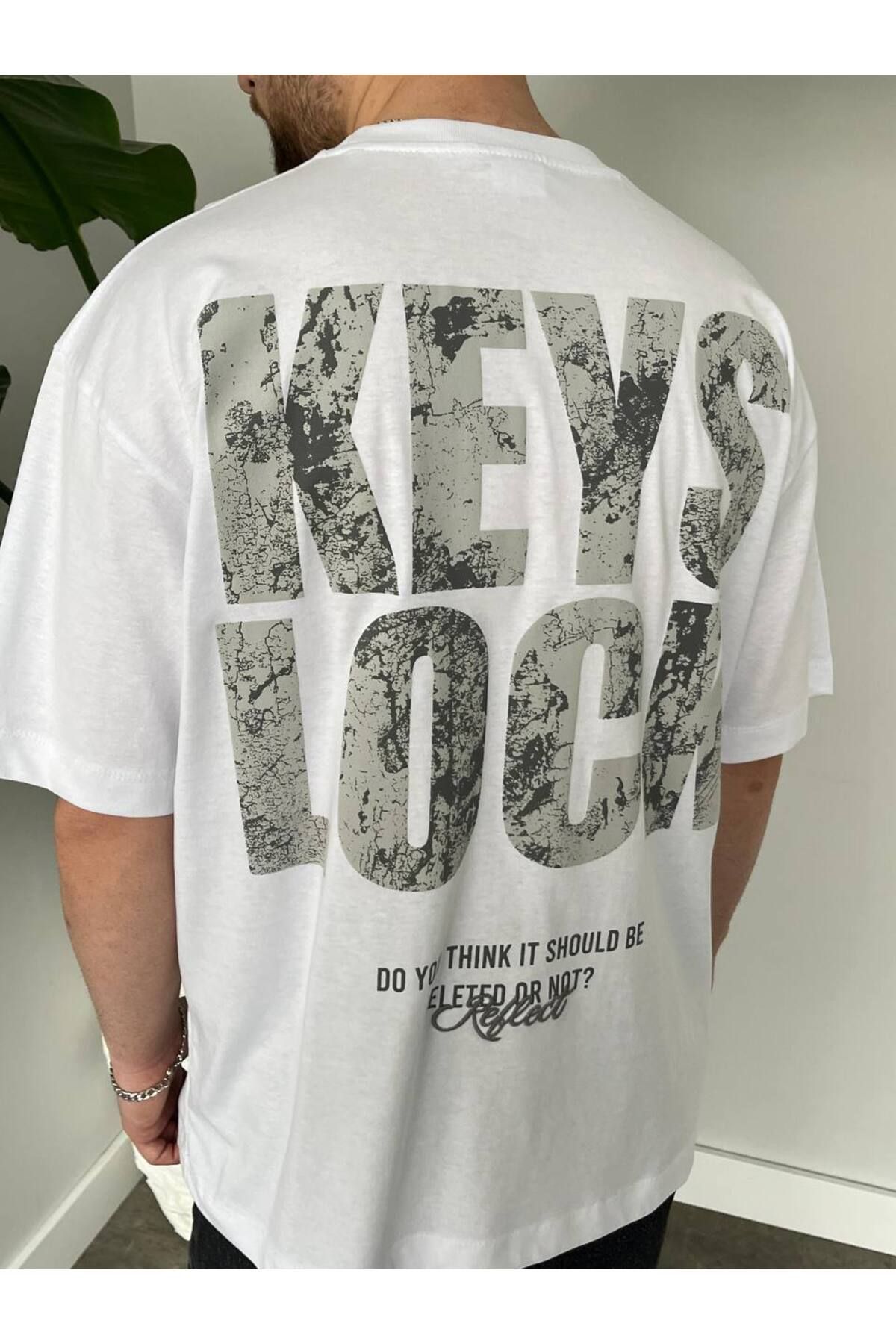 Ulu Collection Beyaz Oversize ÖnArka Keys Lock Baskılı Premium Tshirt