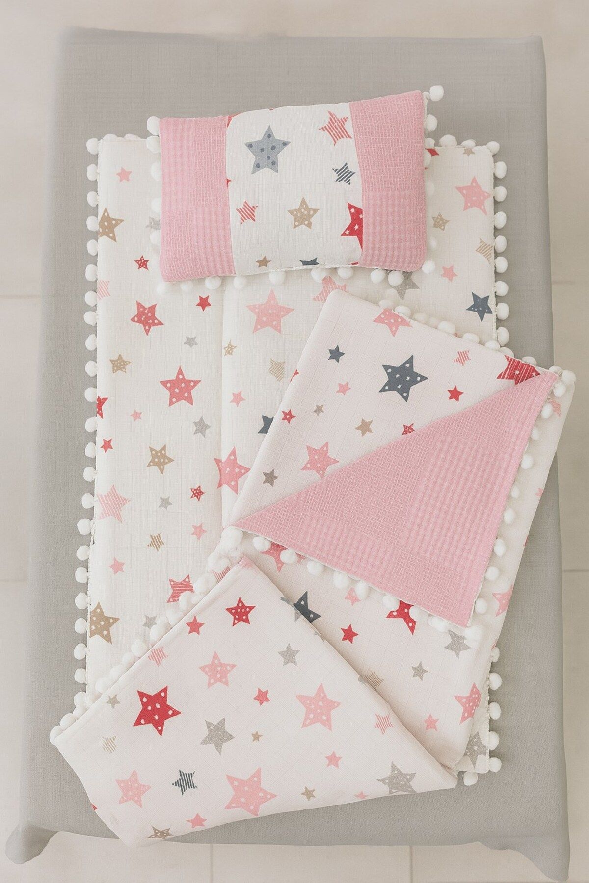 voyyo kids baby Battaniyeli Bebek Alt Açma Seti, Minderi , Müslin, Bebek Yastığı, Yenidoğan, Beşik , Bebek Ürünleri