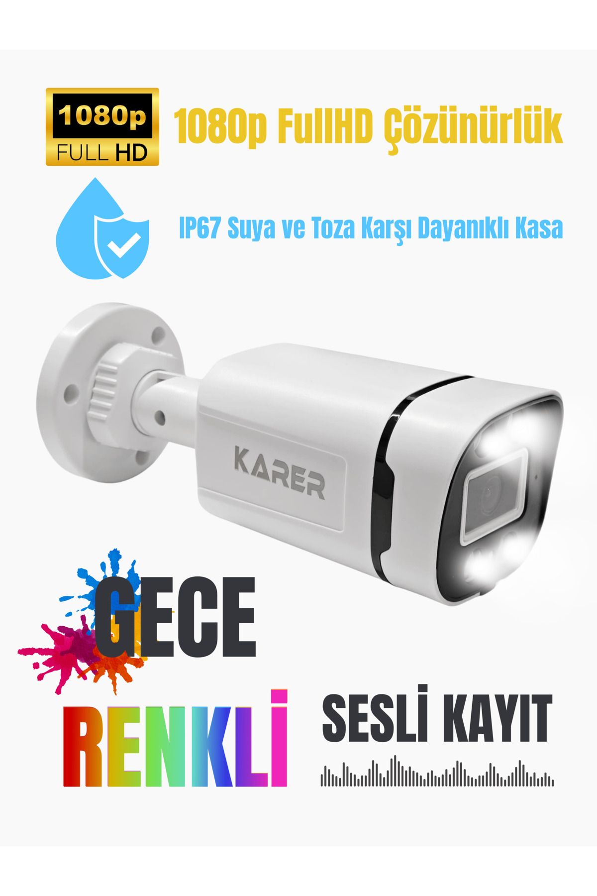 KARER ExitCam B121-W Ses Kayıt Özellikli Renkli Gece Görüşlü Güvenlik Kamerası (1080p)