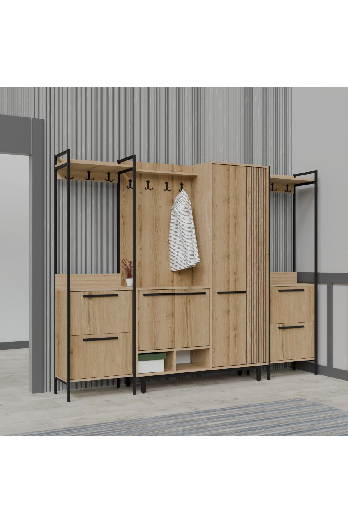 Abre X-plaza Lux Portmanto Askılıklı Modern Vestiyer Takımı