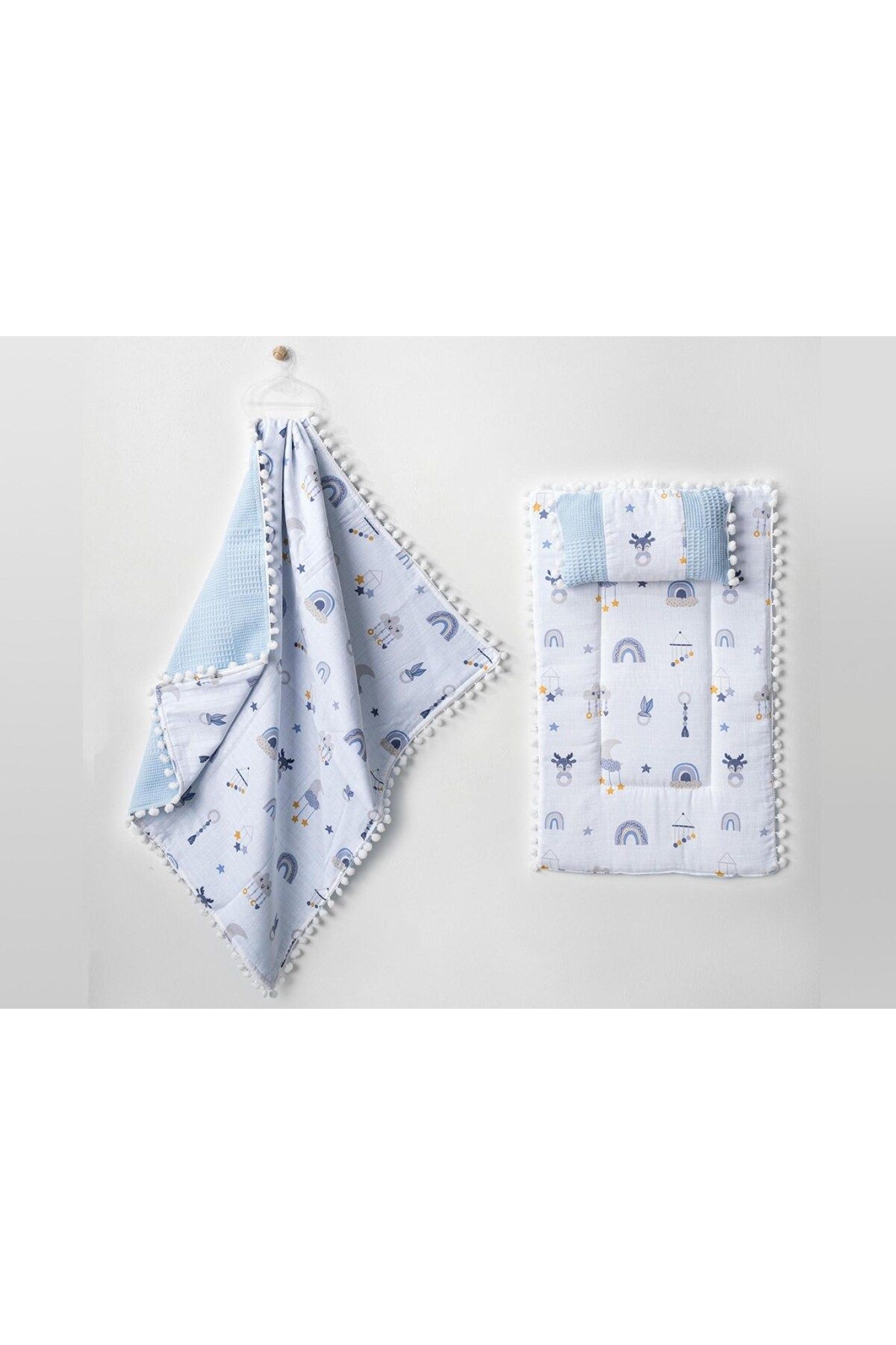 voyyo kids baby Battaniyeli Bebek Alt Açma Seti, Minderi , Müslin, Bebek Yastığı, Yenidoğan, Beşik , Bebek Ürünleri